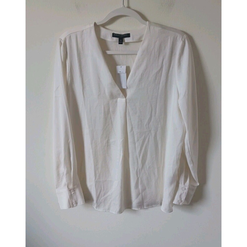Banana Republic Off White Button Front Blouse Women Long Sleeve M NWT